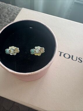 TOUS Pastel Multicolor Floral Stud Earrings with Gold Accents